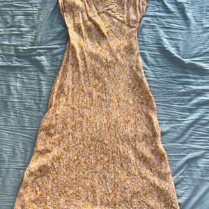 Elodie Midi Dress with Floral Design in Orange and White